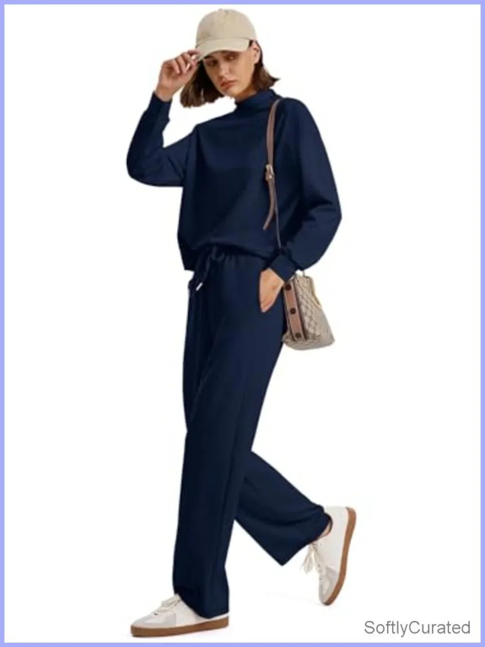 Mock Neck Matching Set Long Sleeve Top Wide Leg Pants Lounge Set
